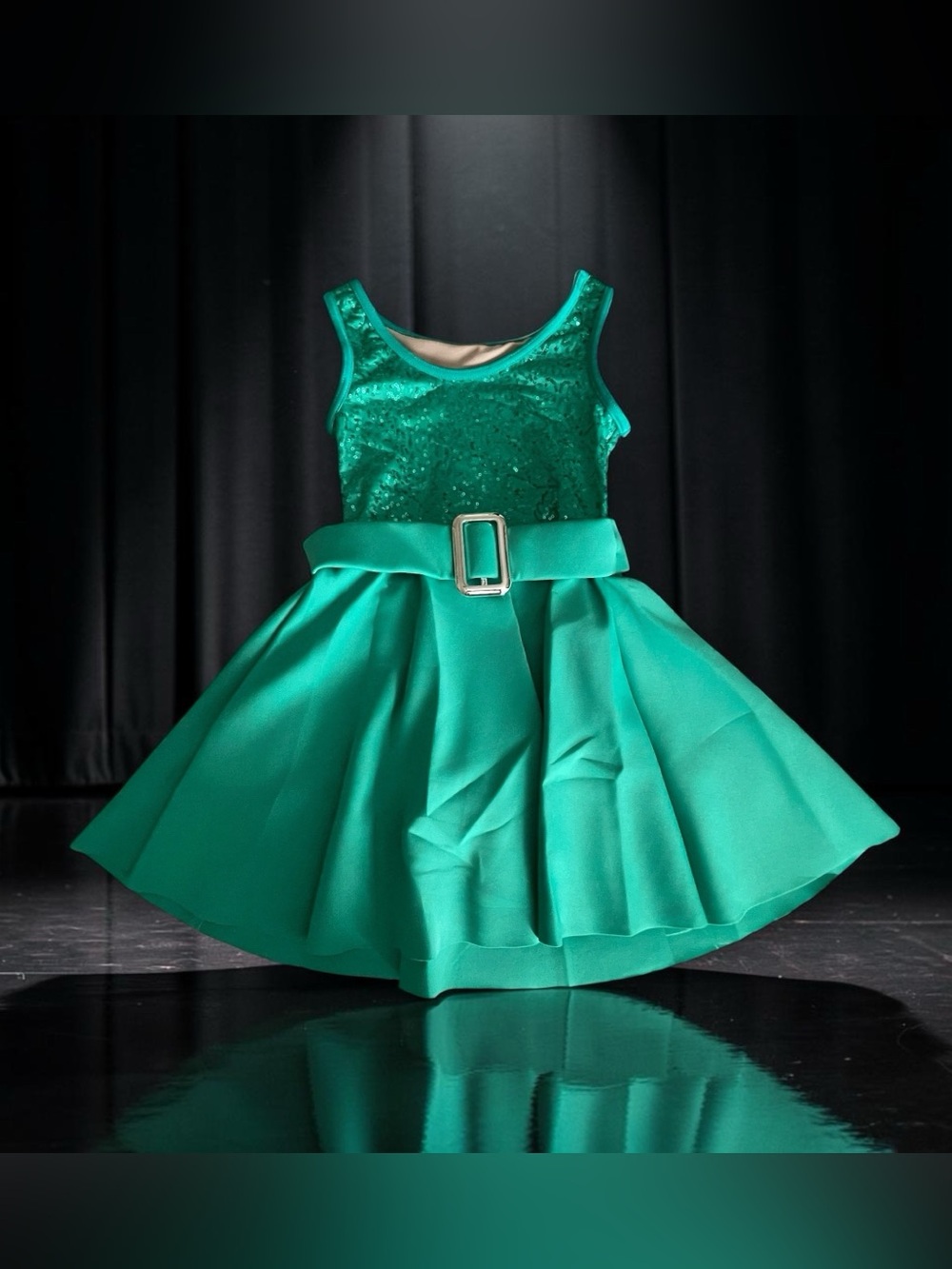 Weissman Teal Sequin Bodice Belted Costume Dress Size MC
